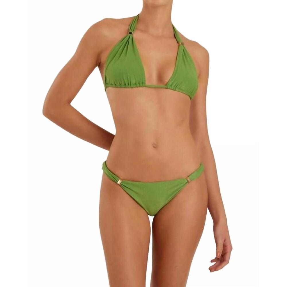 Adjustable Gold Ring Bikini bottoms in Matcha Green